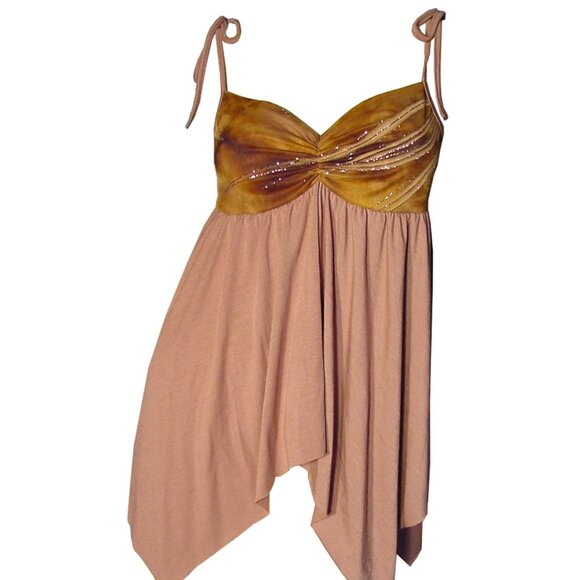 New Y2K Sleeveless Spaghetti Babydoll Top Tank Made USA Brown Princess Fairycore - Picture 5 of 6